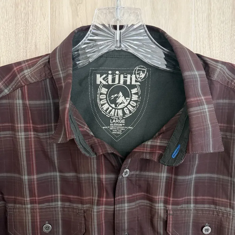 Kuhl Shirt Mens Large Plaid Brown Eluxur Button Up Short Sleeve Outdoor Hiking - Picture 3 of 13